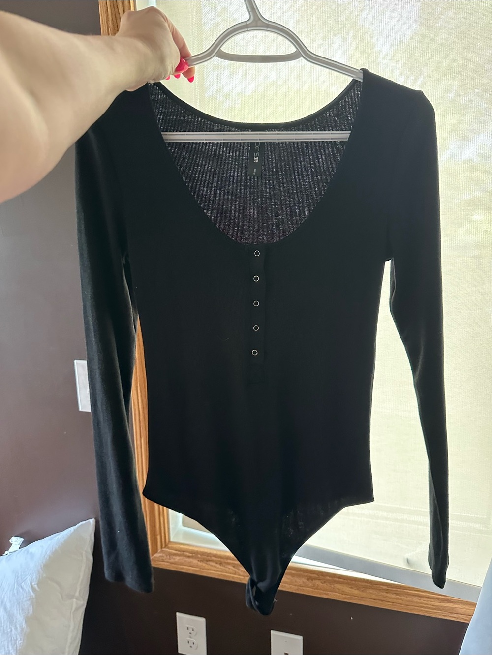 Joe's Jeans Black Long-Sleeve Scoop Neck Snap-Front Bodysuit